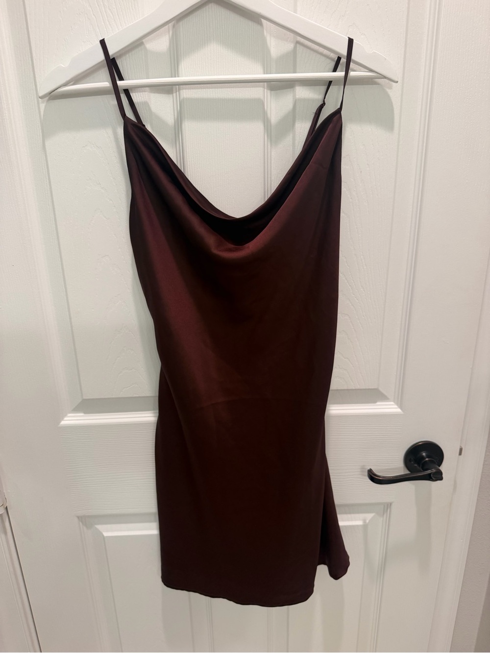 Garage Brown Satin Cowl Neck Slip Mini Dress - Size XS lace back
